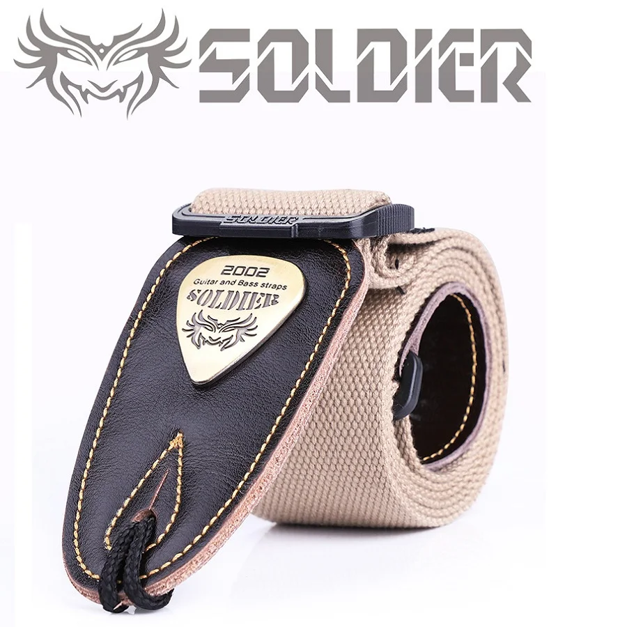 soldat akustische elektrische bass guitar strap schwarz leder enden gürtel schulter personalisierte metall logo straps gitarre zubehör free