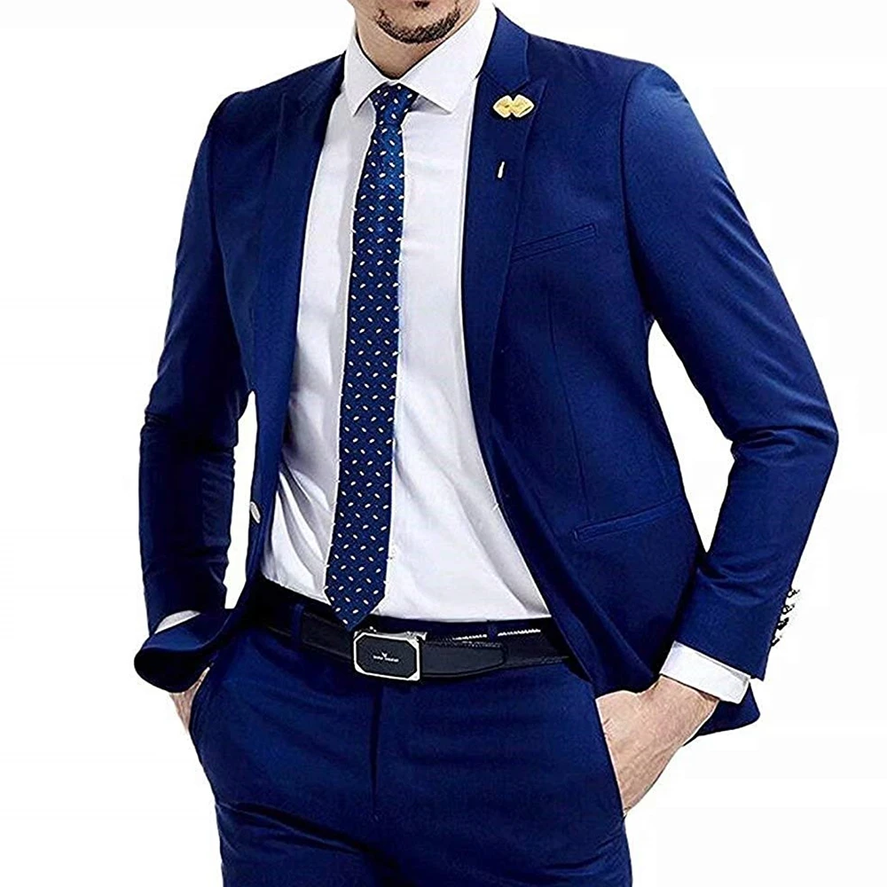 

Мужской Блейзер на одной пуговице, темно-синий Повседневный облегающий Блейзер, 2 предмета