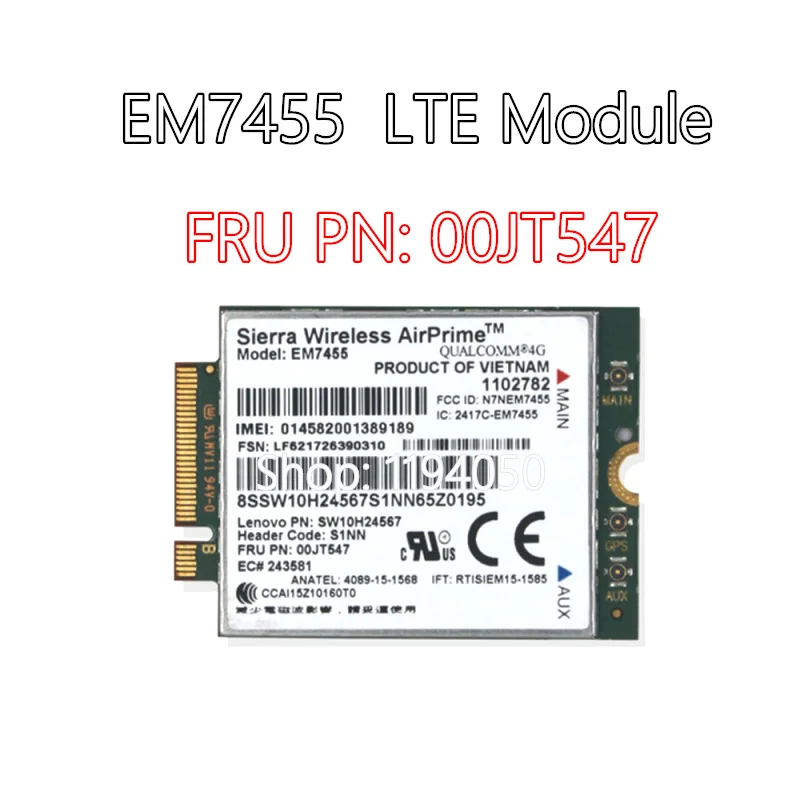 Placas de Rede para Lenovo Thinkpad Wwan Carbono 4g Lte Módulo 00jt547 Cartão x1 Em7455