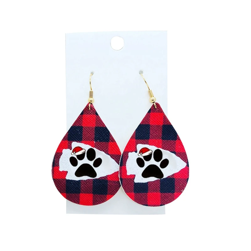 1 пара сережек с принтом собачьей лапы забавная красная серьга Санта Клауса