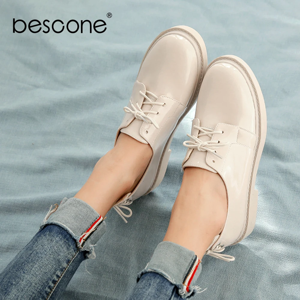 Женские туфли на шнуровке BESCONE удобные нескользящие повседневные плоской