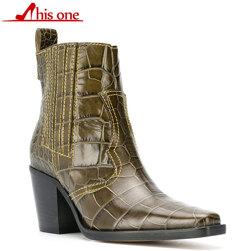 2020 Новые осенне-зимние кожаные полусапожки с круглым носком женская обувь на