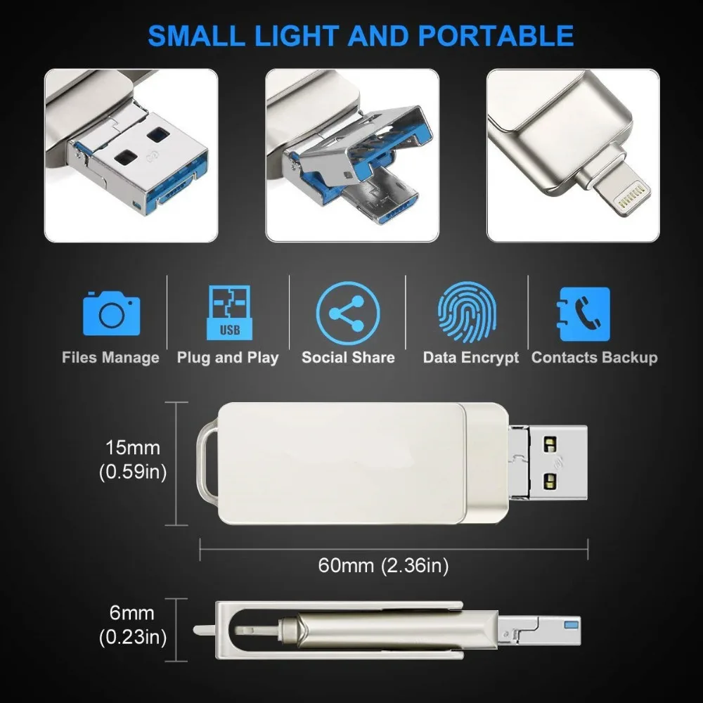 USB флеш-накопитель для iPhone 64GB 3-в-1 OTG скачок Привод флэш-накопители внешний Micro USB устройство чтения карт памяти флеш-накопитель флэш-накопитель USB флэш-память 3,0