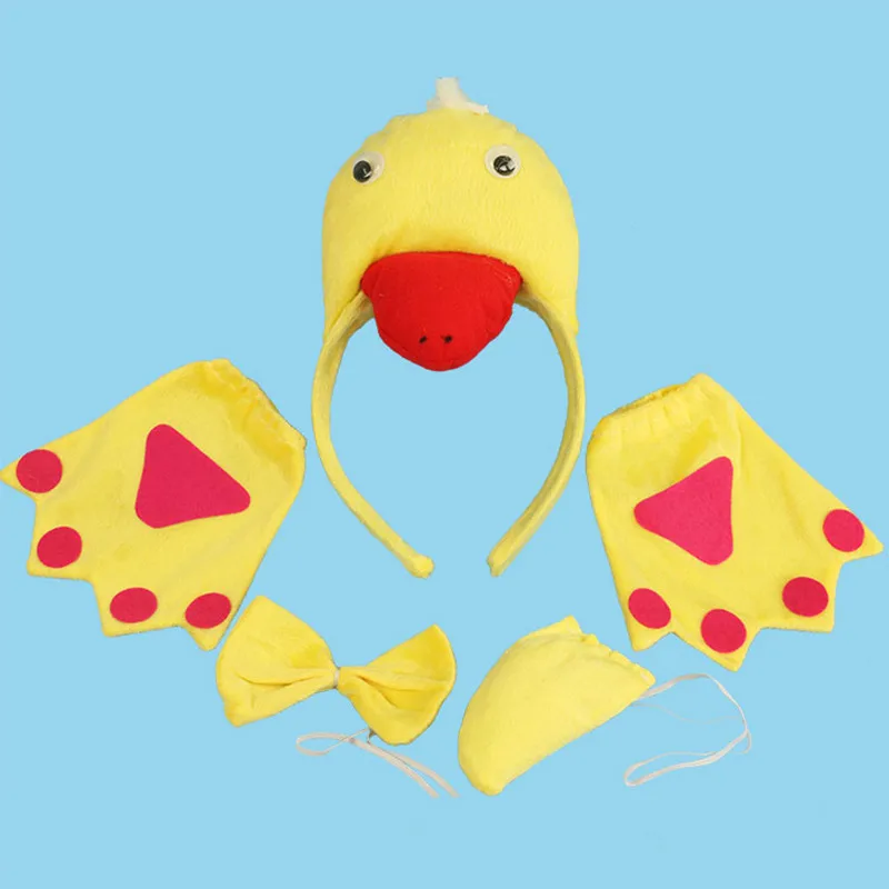 Детская повязка на голову с желтой уткой и животными перчатки хвостом галстуком