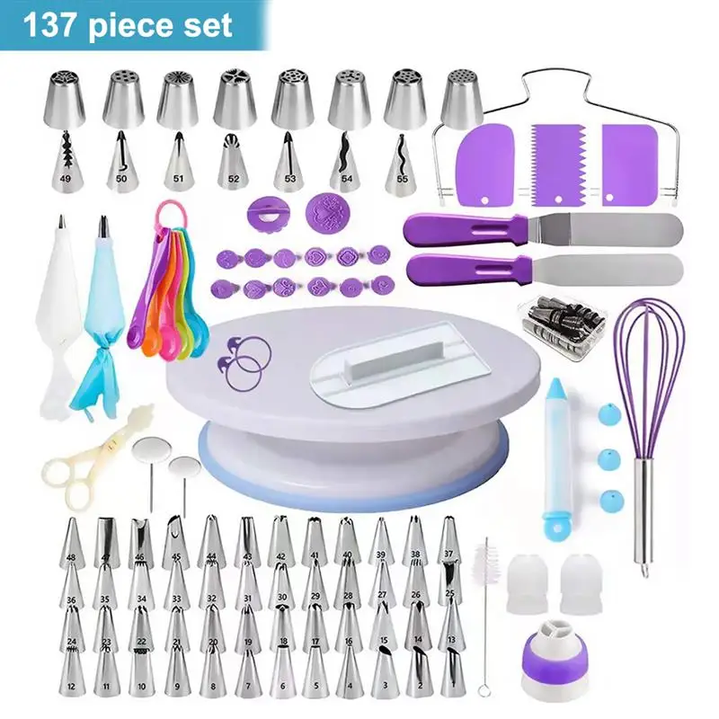 

137 Pcs Cake Turntable Cake Decorating Tools Kit Rotary Table Baking Tool Piping Nozzle Piping Bag Set Baking Supplies Sets
