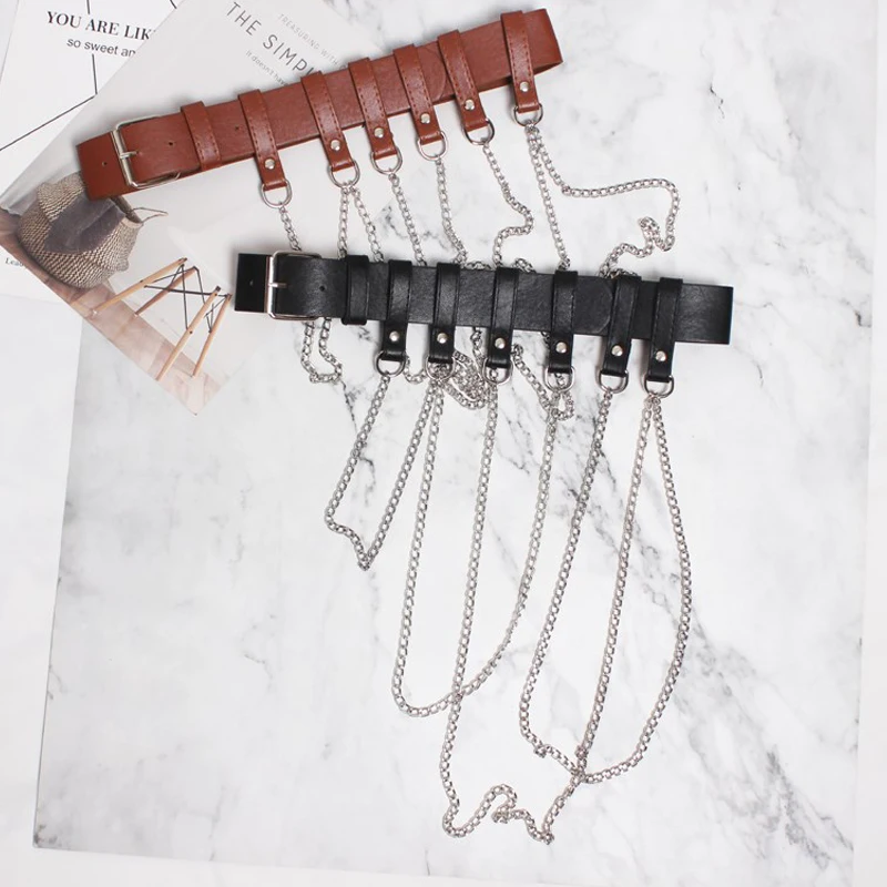 

Luxury Leather Harness Silver Chain Belt Sexy Men Women Body Bondage Unisex Garter Long Tassel Metal Buckle Belts Straps