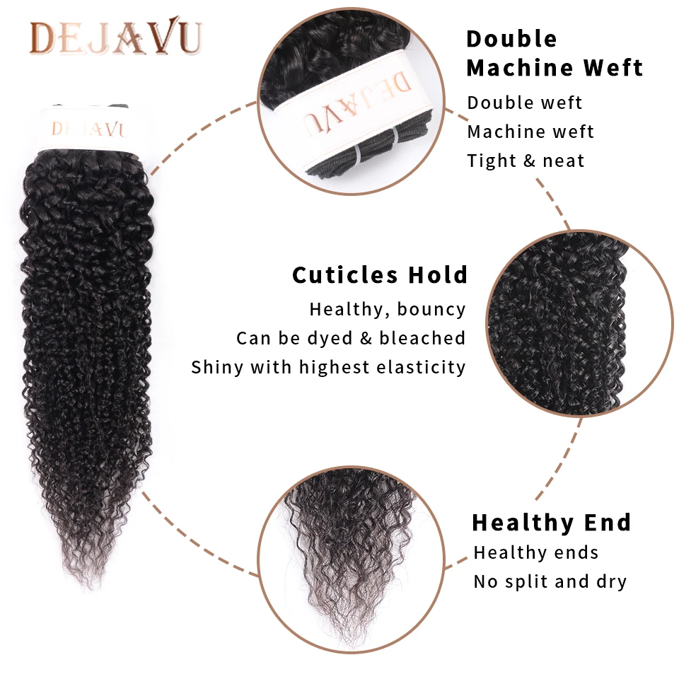 DEJAVU Kinky Curly Bundles With Frontal Non-Remy Hair Peruvian Closure For Black Woman Cabelo Humano | Шиньоны и парики