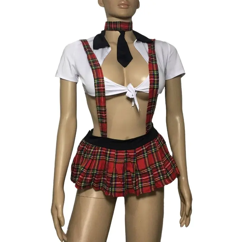 

Plus Size xxxl Women Sexy Costume Lingerie Set School Girl Student Uniform Front Open Bra Top Suspender Open Butt Mini Skirt