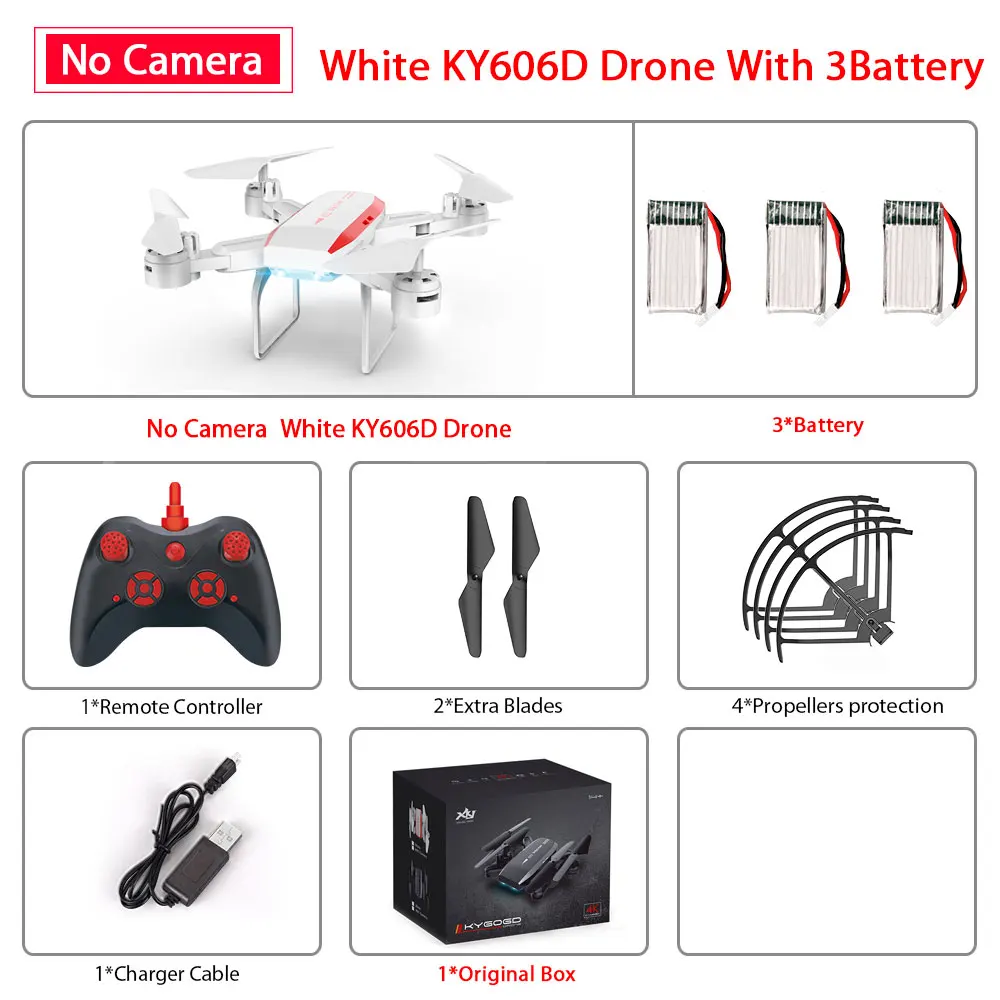 White No Camera 3B KY606D Дрон с FPV wifi 480P 1080P 4K HD Двойная камера или без камеры Квадрокоптер 20 минут время полета мини Дрон VS SG106 E58 Дрон - Цвет: White No Camera 3B