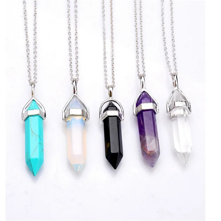 

FASHION Natural Stone Quartz Crystal Opal Snowflake Stone Hexagonal Column Pendant Chains Pendulum Necklace Fashion Charms