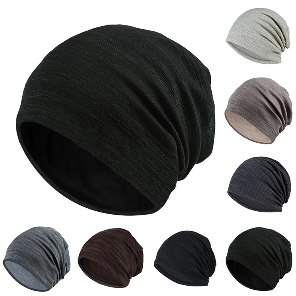 

7 Color Hat Striped Skullies Beanies for Men Women Spring & Autumn Breathable Turban Hat Bonnet Cotton Pile Cap Skullcap