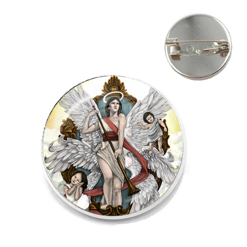 15 Стеклянная брошь из кабошона Archangel St. Майкл защитит меня, священный щит, защитный Шарм, русский орхокс воротник, булавки для Святого подарка - Окраска металла: 15