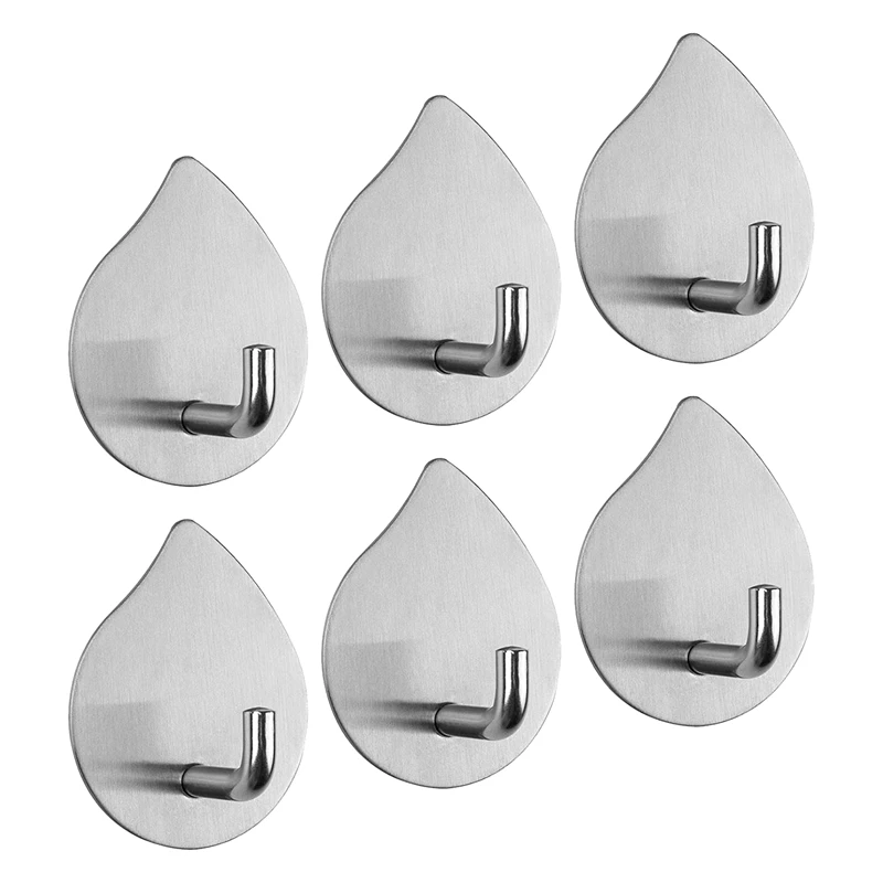 

Adhesive Hooks Wall Hooks Bathroom Waterproof Stainless Steel Towels Hooks,For Coat Hat Robe,Waterdrop(Silver,6 Packs)-ABUX
