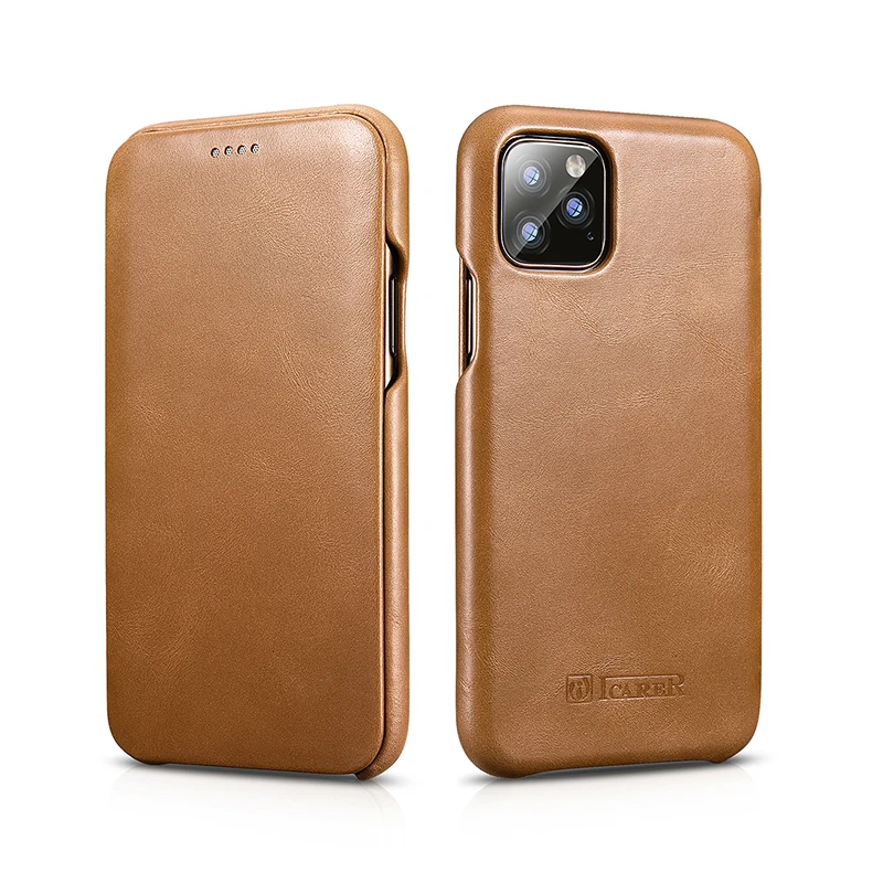 ICARER чехол из натуральной кожи для iPhone 11/Pro/Max роскошный флип-чехол для Apple iPhone 11 Pro Max чехол s - Цвет: Khaki
