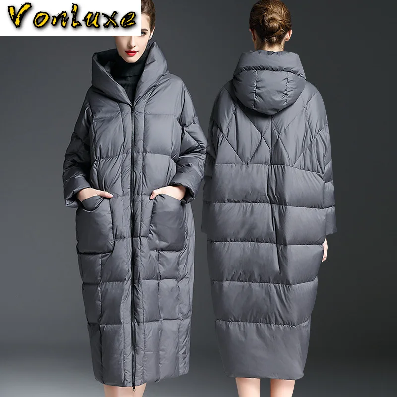 Женская зимняя куртка на утином пуху красная черная серая длинная пуховик с