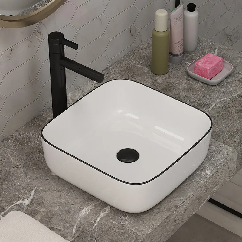 

Square Basin Sinks Vessel Above Counter Basin Round Wash Basin Ceramic Wash Basin Bathroom Single Basin Small White and Black