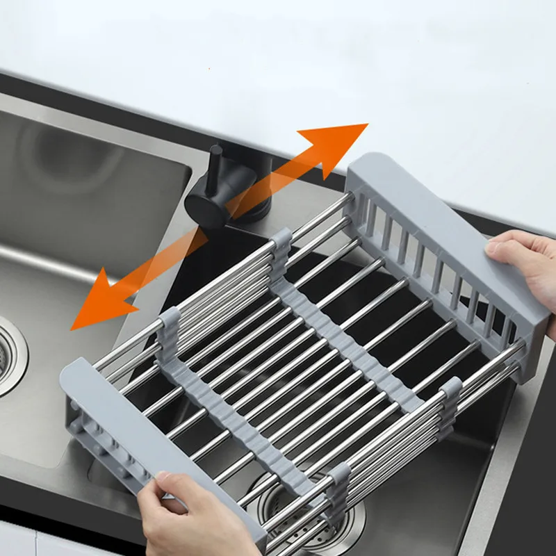 

Retractable Drain Basket Multifunctional Fruit Tray Rack Wash Basket Drain Rack Sink Dish Rack Kitchen Accessories Storage Rack