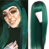 Long Straight Green Belt Bangs Ladies Synthetic Wig 26 Inches 65 Cm Cosplay Anime High Temperature And Heat Resistant Fiber Wig