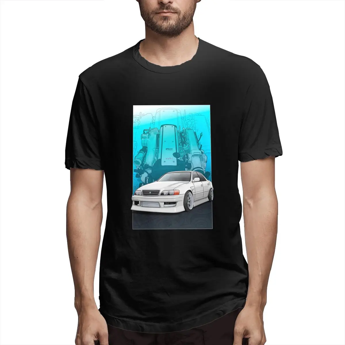 

Chaser Jzx100 (white) With 1jz Engine Background, Essential T Shir Car Culture Men T Shirt Humorous Tees Short Sleeve