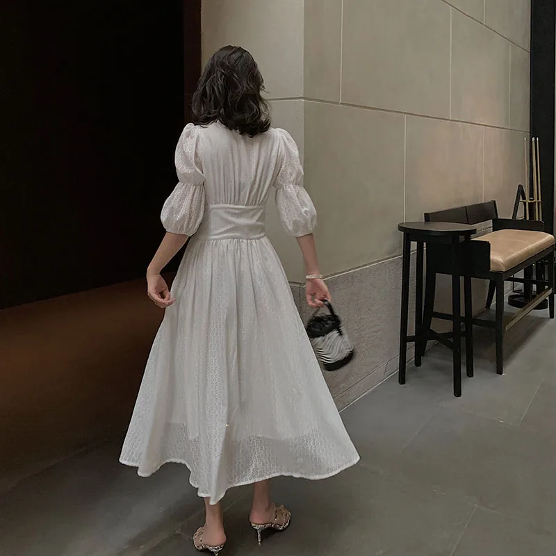 Платье женское винтажное белое с рукавом фонариком|Женские платья| |