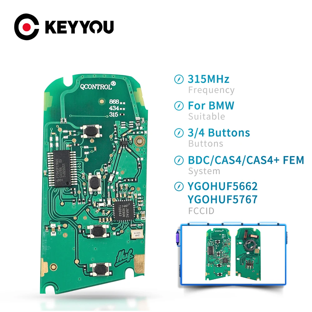 

KEYYOU 3/4 BT Smart Remote Key Circuit Board 315/433/868MHz YGOHUF5662 YGOHUF5767 PCF7953 For BMW F Series BDC/CAS4/CAS4+ FEM