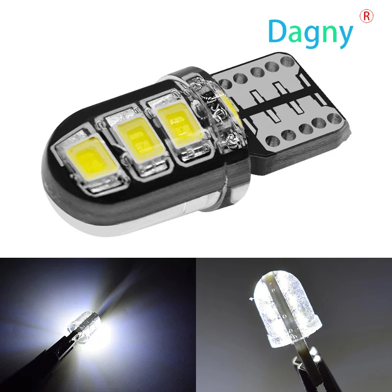 

100 шт., Автомобильные светодиодные лампы T10 W5W 6 Smd с силикагелем, водонепроницаемые клиновидные лампы в силиконовом корпусе, автомобильная ку...