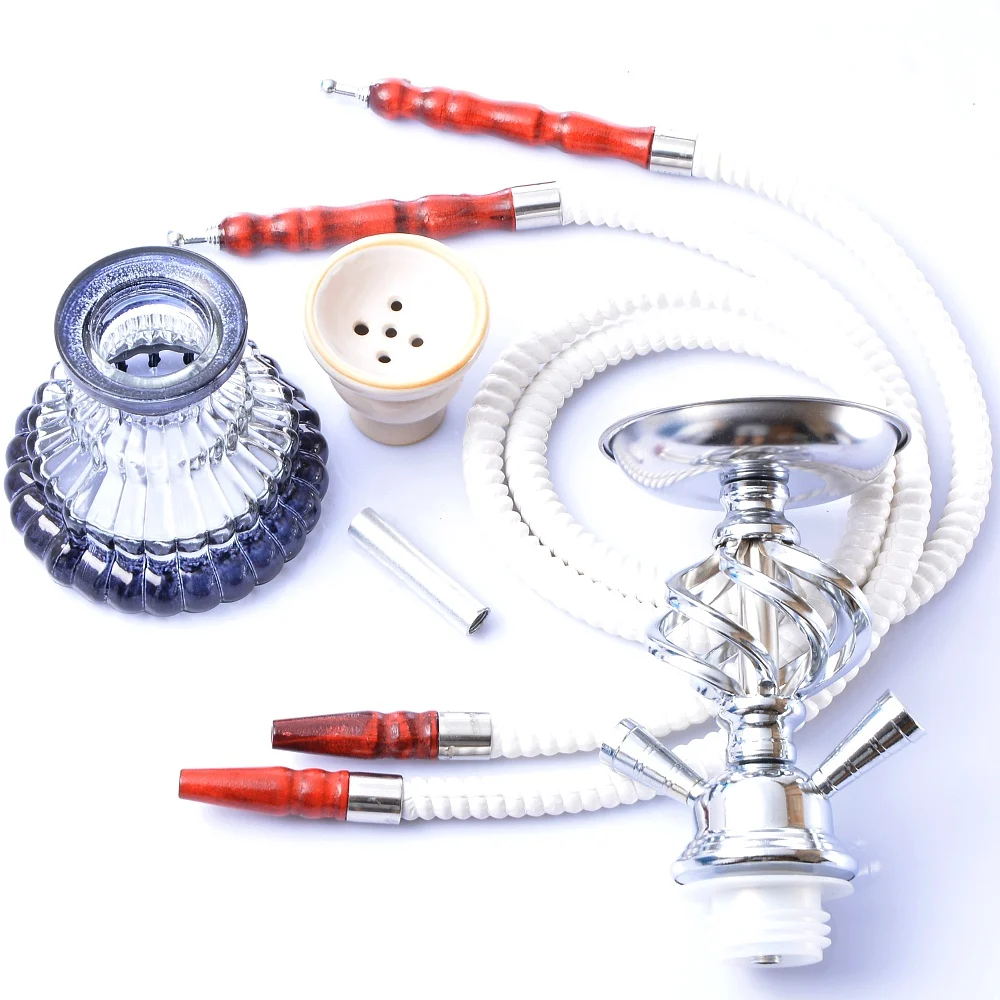

Small Double Hose Hookah Portable Travel Shisha Pipe Nargile with Ceramic Flavor Bowl Charcoal Tongs Chicha Narguile Accessories
