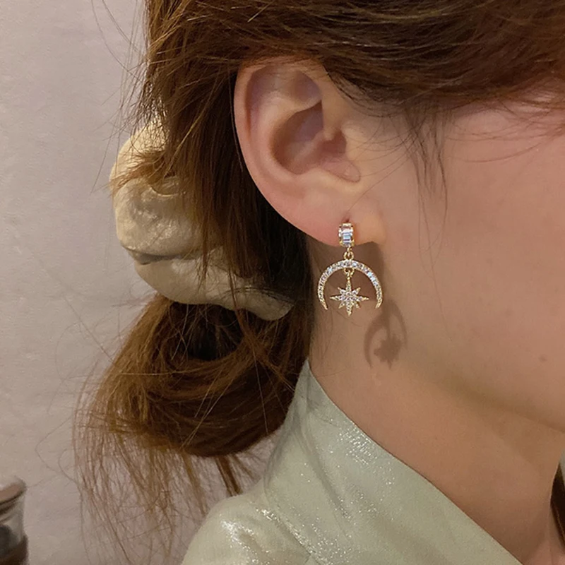 Новые Восьмиугольные асимметричные серьги ins с пятиконечной звездой модные