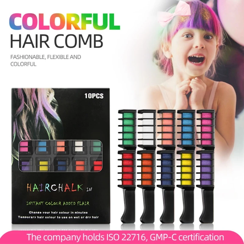 

10 Colors Hair Chalk Temporary Bright Hair Color Dye Washable Hair Chalk Comb for Girls Children's Day Birthday Party
