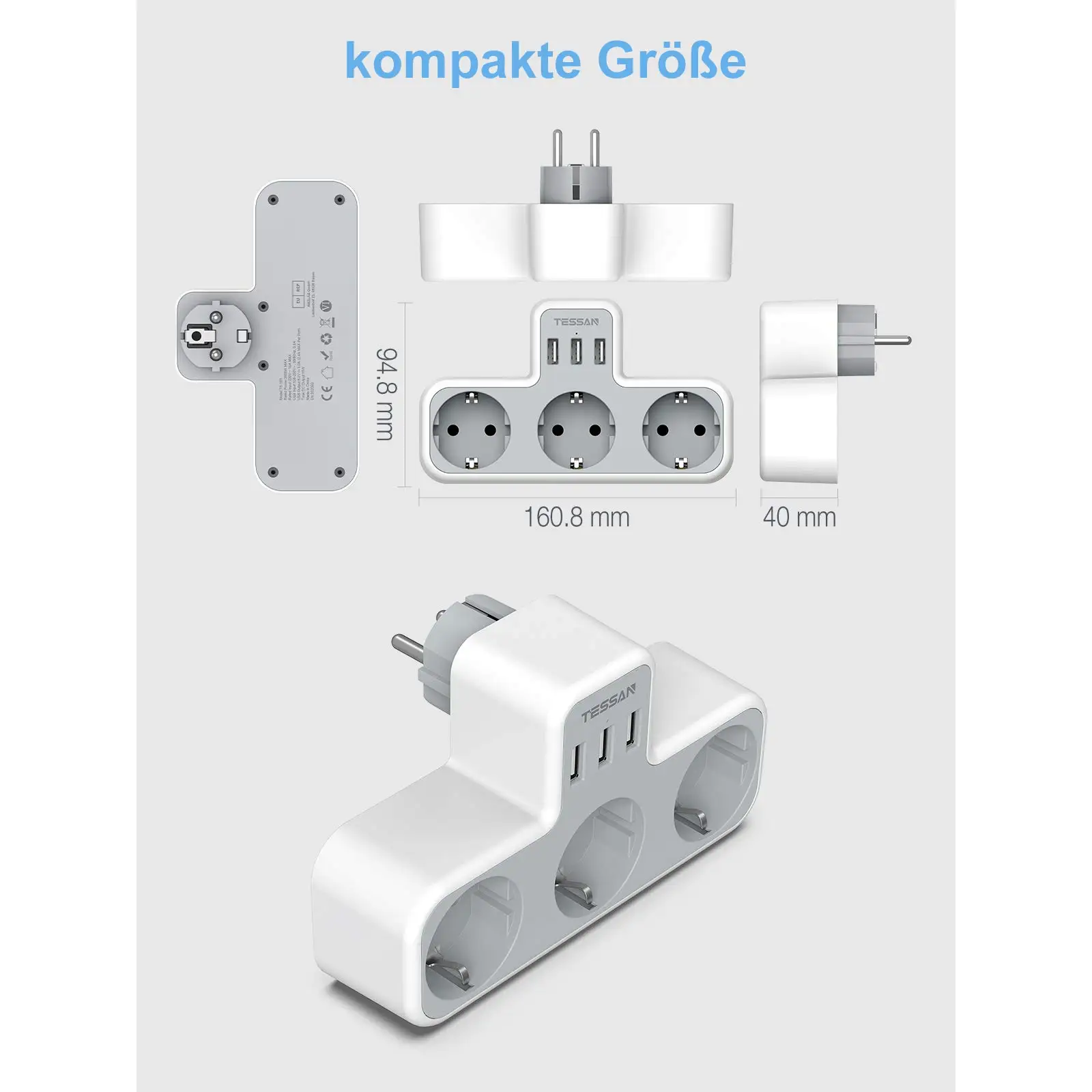 Настенная розетка TESSAN с 3 розетками переменного тока и USB-портами USB-адаптер 6 в 1