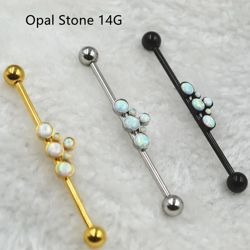 

Ear Piercing Jewelry Long Cartilage Earrings for Women stainless steel with Opal stone Barbell Earrings body Piercing Jewelry