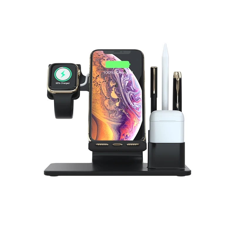 10 Вт Qi Беспроводное зарядное устройство для iPhone X XS XR 8 Plus Быстрая зарядка быстрая док-станция для Apple Watch Airpods Cargador Inalambrico