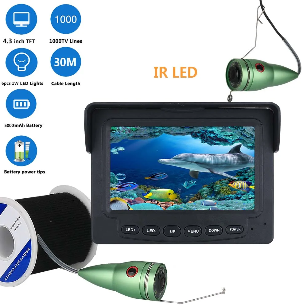 Fish Finder Video 4.3 Inch IPS LCD Monitor 6PCS LED Night Vision Fishing Camera Kit For Winter Underwater Ice/Sea/River Fishing