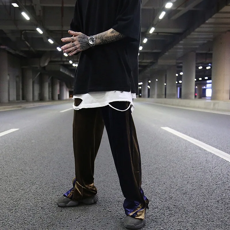 Мужские вельветовые брюки с широкими штанинами на молнии прямые свободные