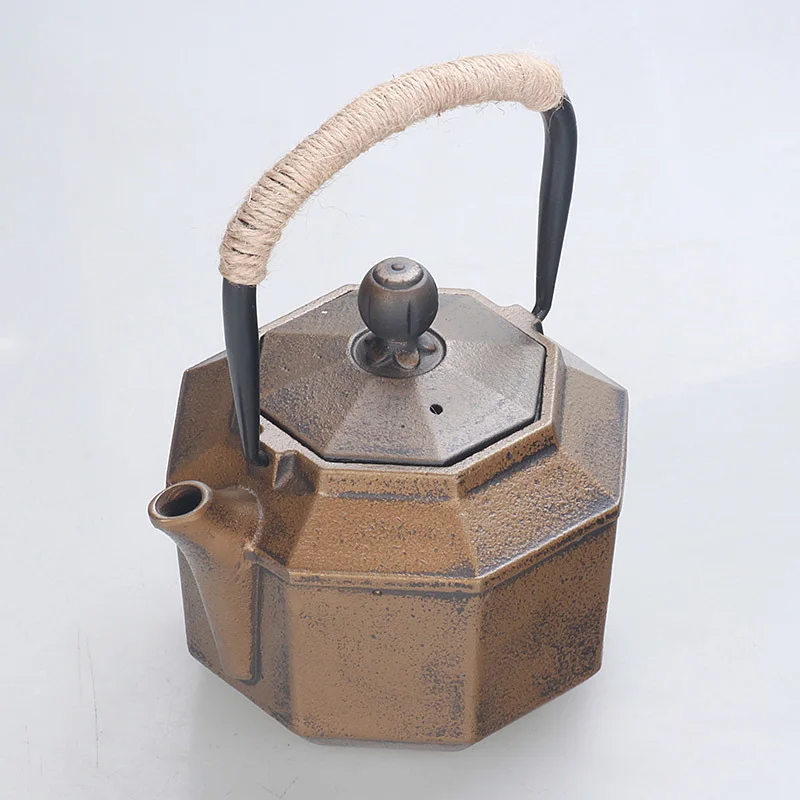 

Retro Teapot Old Cast Iron Kettle Octagonal Golden Non-coated Kung Fu Teapot Water Kettle Drinkware Tea Pot 0.85L