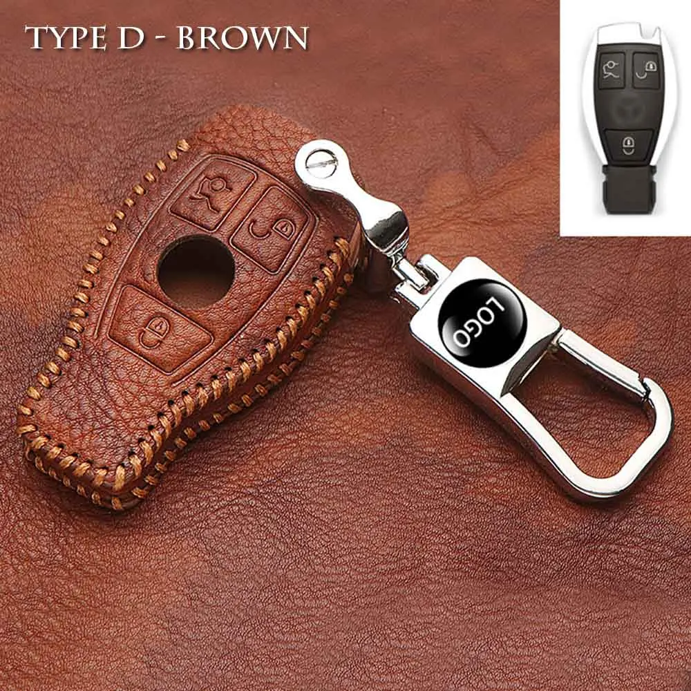 Type D - Brown Кожаный чехол для ключей автомобиля, чехол для ключей для Mercedes Benz W203 CLS CLA GL R SLK AMG A B E C S Class, держатель для пульта дистанционного управления, автомобильные аксессуары - Название цвета: Type D - Brown