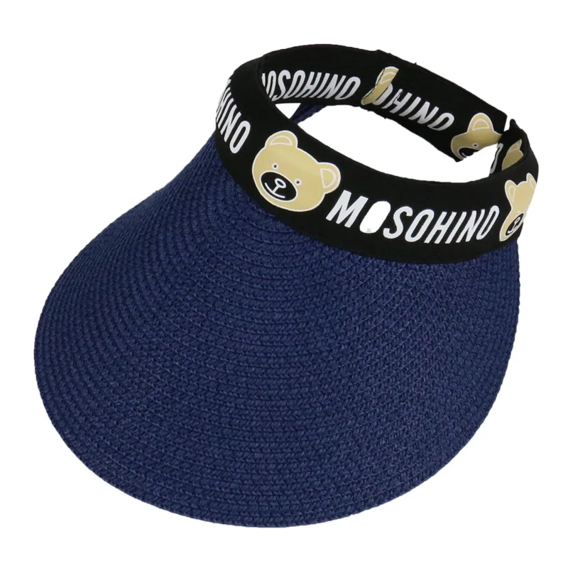 

New Women Sun Hats Female Cute Bear Pattern Letter Visor Caps Outdoor Sun-Proof Straw Summer Cap Casual Hat Empty Top Hat Beach
