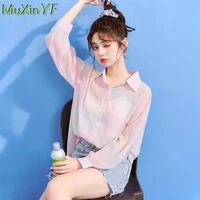 fashion womens shirt 2021 new colorful sunscreen clothing female summer loose thin blouse button cardigan simple chiffon top