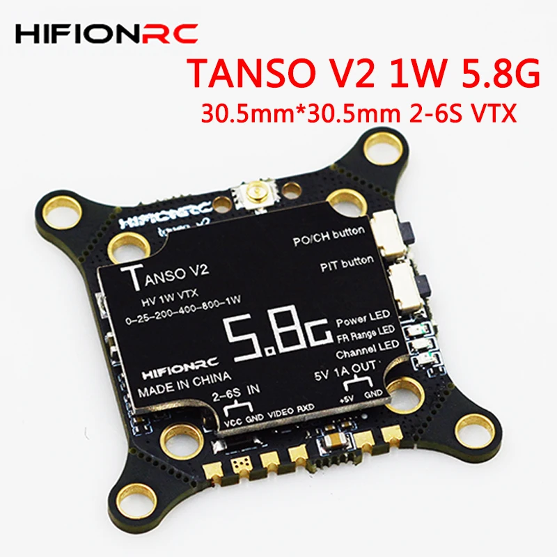 

HIFIONRC TANSO V2 5.8G 30.5mm*30.5mm 2-6S Video Transmitter 1W High Voltage Stable VTX for FPV Racing RC Drone Freestyle