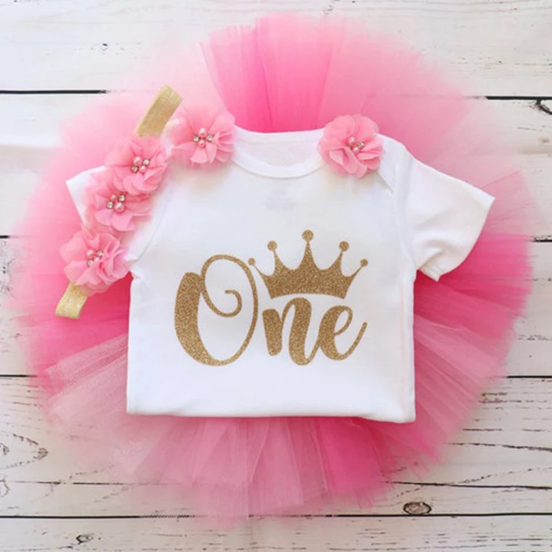 

1 Year 1st Birthday Dress For Baby Girl Clothes Infant Girls Outfits 3pcs Sweet Baby Party Dresses Baptism Gown Tutu Outfits