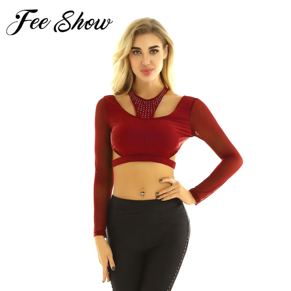 Женский Блестящий укороченный топ с блестками для балета танца живота взрослых