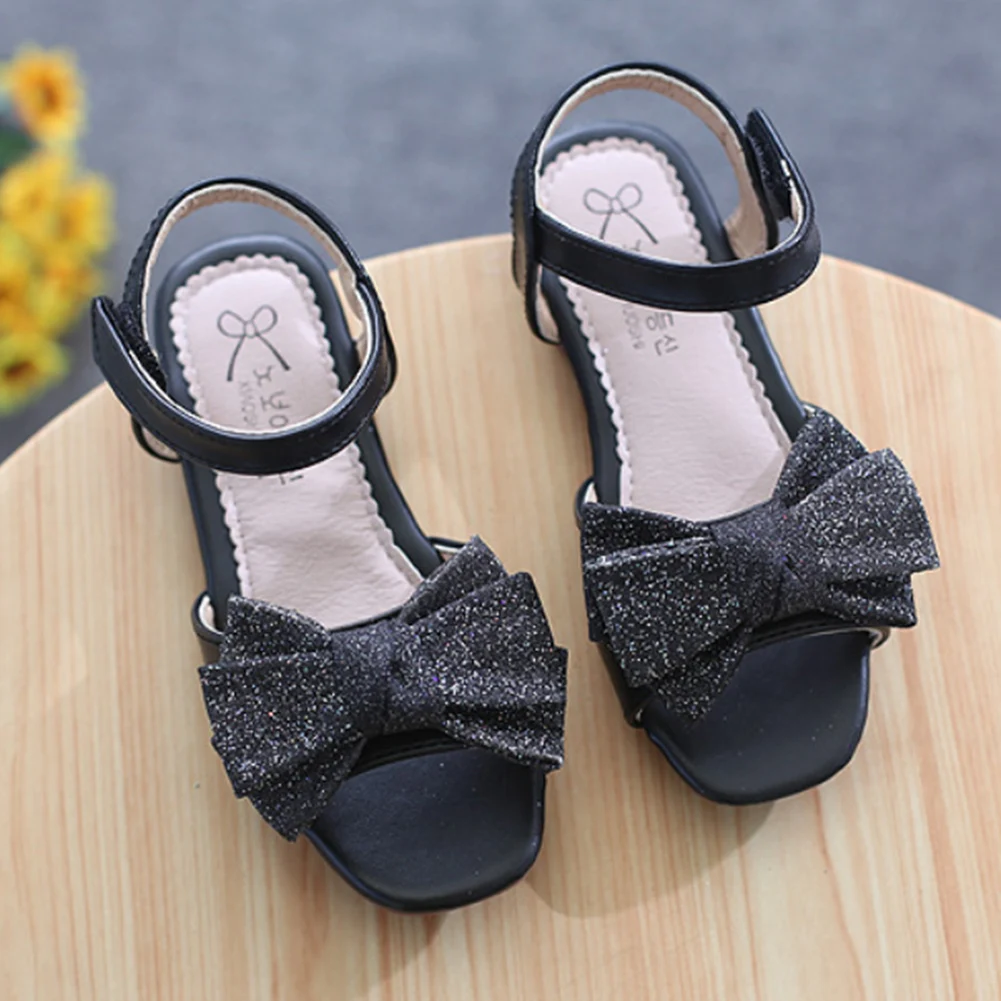 

Детская обувь; Сандалии для девочек; Летняя модная обувь с открытым носком; От 3 до 12 лет босоножки на плоской подошве с бантом в Корейском ст...