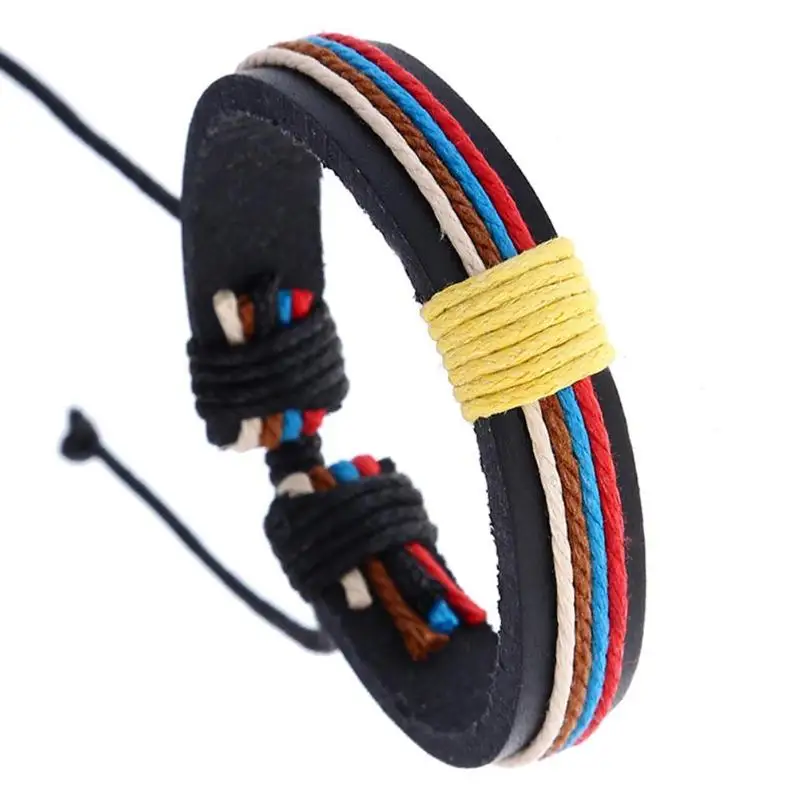 Vintage Braided Leather Bracelet Men Charm Colorful Warp Braslet For Homme Hip Hop Jewelry Handmade Multilayer Braclet | Украшения и