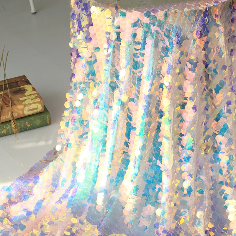 Радужная большая кружевная ткань с блестками Переливающаяся Тюлевая на основе
