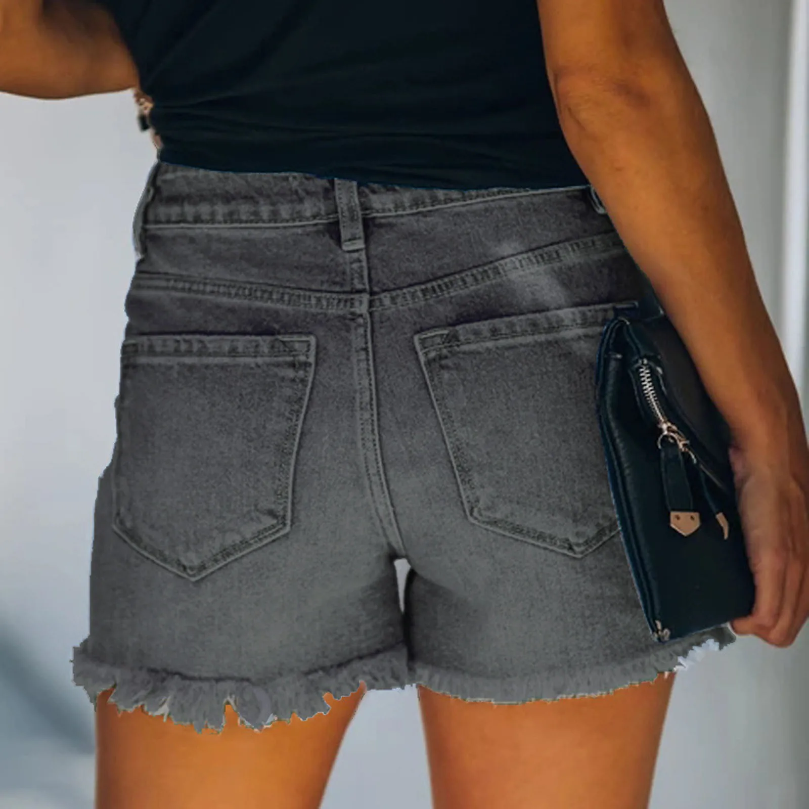 

High Waist Slim Denim Shorts Bermuda Plus Size Woman New Fashion Tassel Tight Five-point Denim Shorts Washed Sexy Female summer