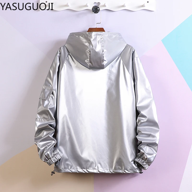 Модная Светоотражающая Мужская Серебристая куртка YASUGUOJI новая весенне-осенняя