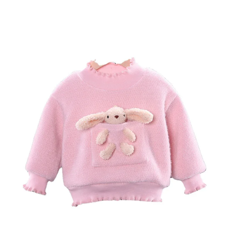 

Winter New Girl Faux Ferret Velvet Pendant Long-sleeved Plus Velvet Sweatshirt Treasure Winter Clothing Thickened Girls Clothes