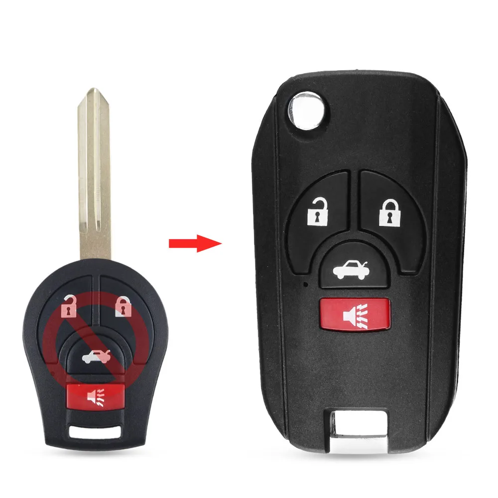 KEYYOU 2 кнопки флип складной чехол для дистанционного ключа от машины оболочка Брелок чехол Стайлинг для Nissan Cube Micra Qashqai Juke Altima Maxima - Количество кнопок: 4 Buttons