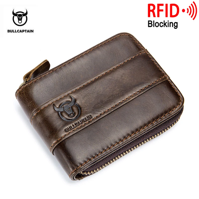 BULLCAPTAIN Новое поступление мужской кожаный бумажник RFID мужской кошелек из воловьей кожи портмоне тонкий дизайнерский брендовый кошелек Billetera para hombres