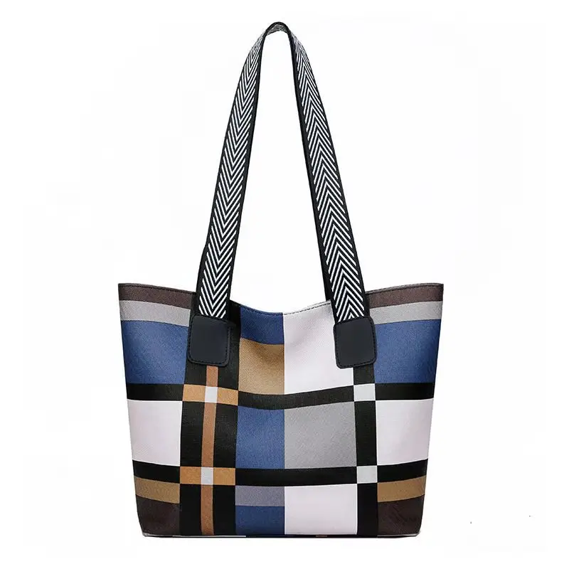 

Tote bag female 2021 new ladies shoulder bag handbag Korean version PU female bag Oxford plaid big bag